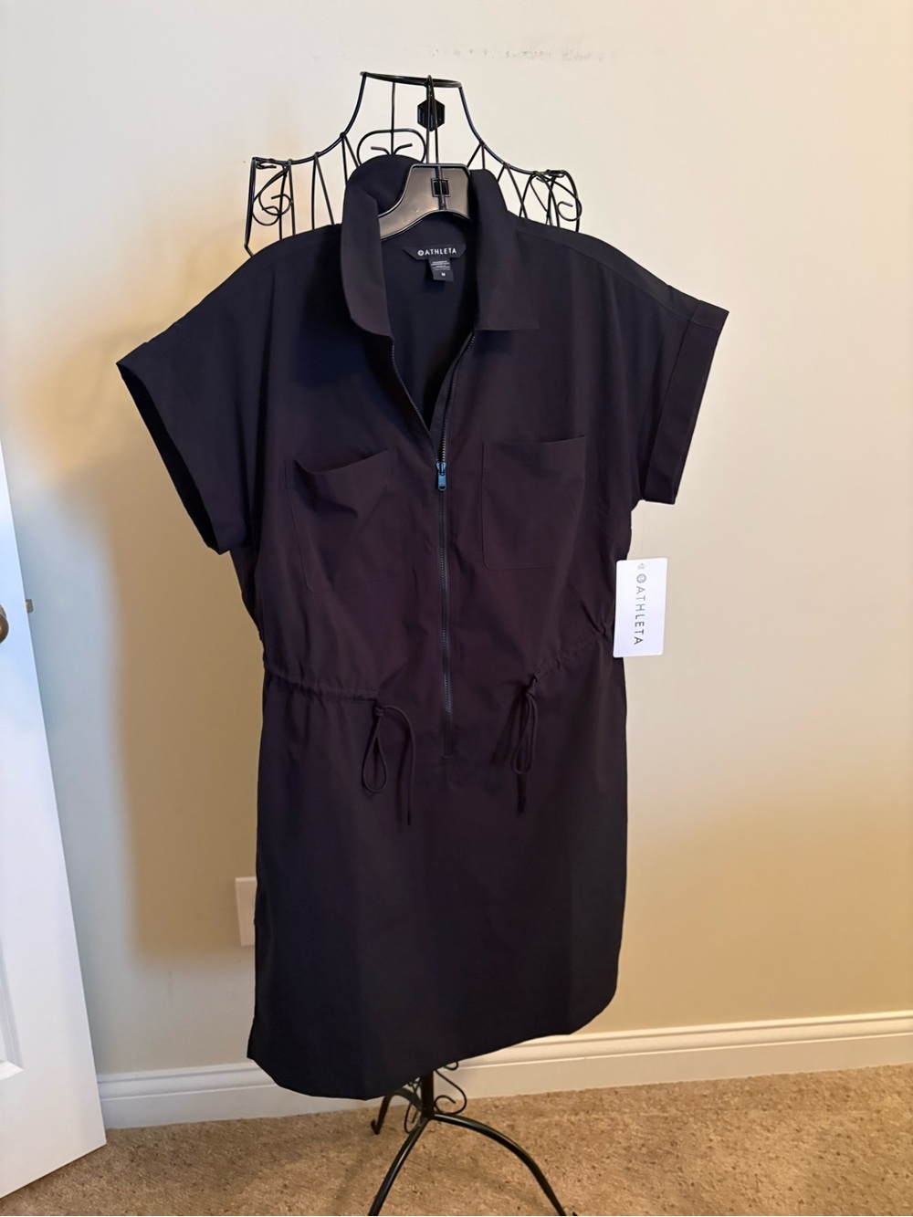 Athleta Black Short-Sleeve Zip-Front Jumpsuit - Picture 2 of 5